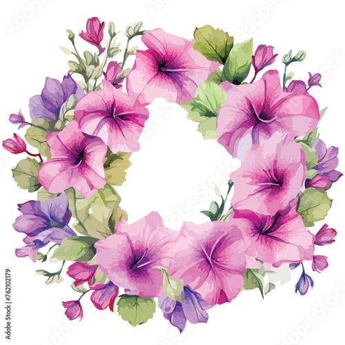 Floral petunia wreath clipart isolated on white background