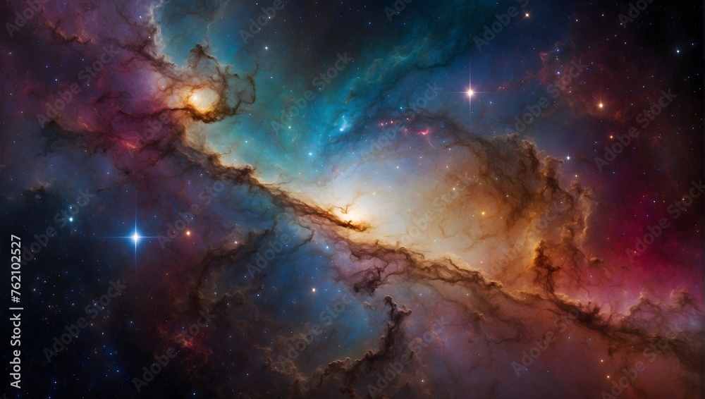 Fototapeta premium An artistic representation of the cosmos, featuring a galaxy with a rich, multicolored backdrop Generative AI