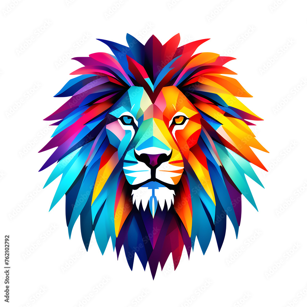 Colorful Lion Head logo Icon, vector, illustration with transparent background.