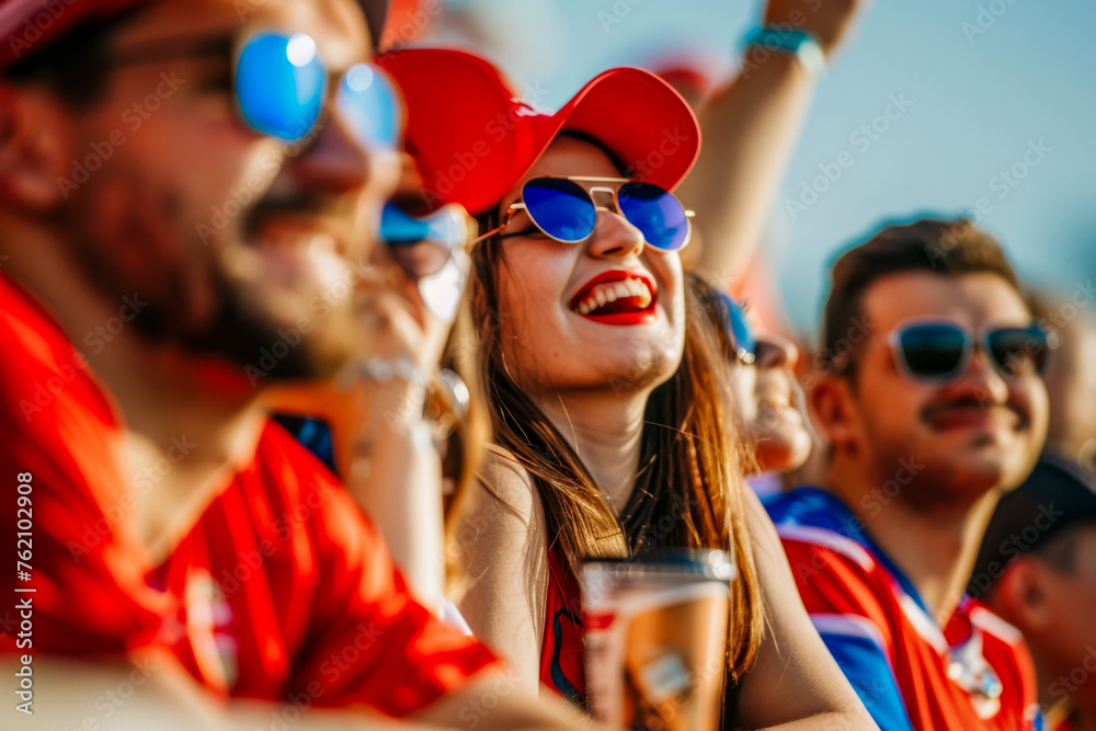 Serbian football soccer fans in a stadium supporting the national team
