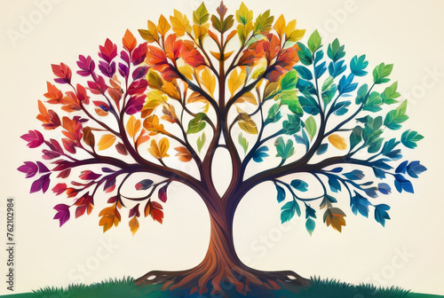 Colorful autumn tree on white background. Vector illustration for your design