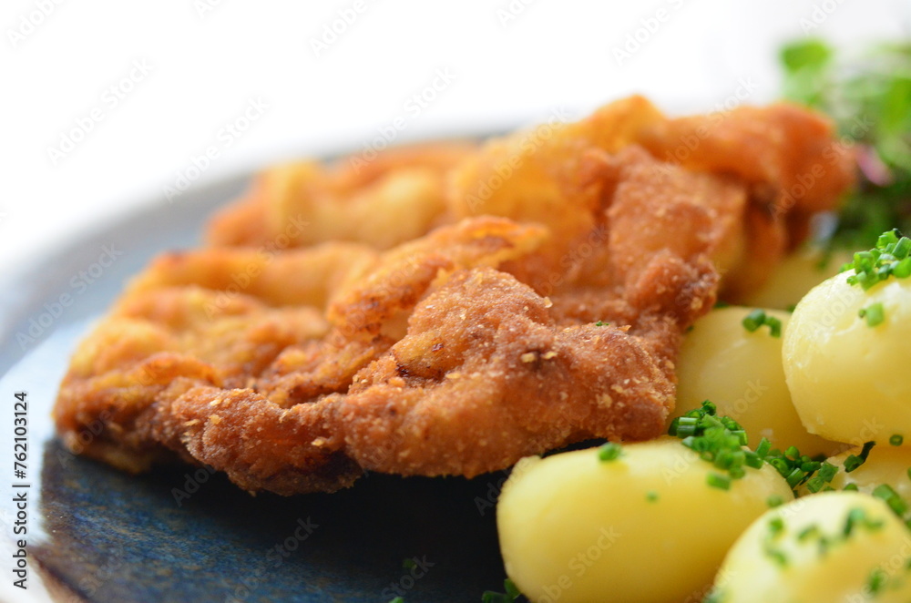 traditional Czech food, fried pork steak, close-up view, served on a plate traditional Czech food, fried pork steak, close-up view, served on a plate
