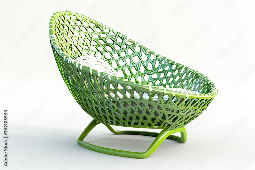 Obraz premium modern light green rattan chair with elegant ornament isolated on white background