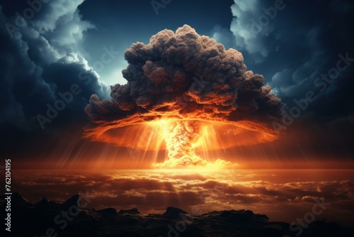 Ominous Nuclear explosion cloud. Weapon science. Generate Ai