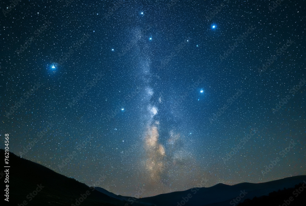 Milky way with stars in the night sky. Long exposure photograph. Milky way with stars in the night sky. Long exposure photograph.