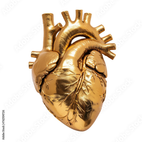 reality a gold heart isolated on white background, Gold Anatomical human Heart