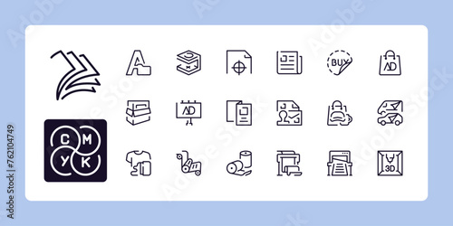 Printing industries line icons. Outline symbol collection. Editable vector stroke. 48 and 96 Pixel Perfect scalable to 192px, 384px...