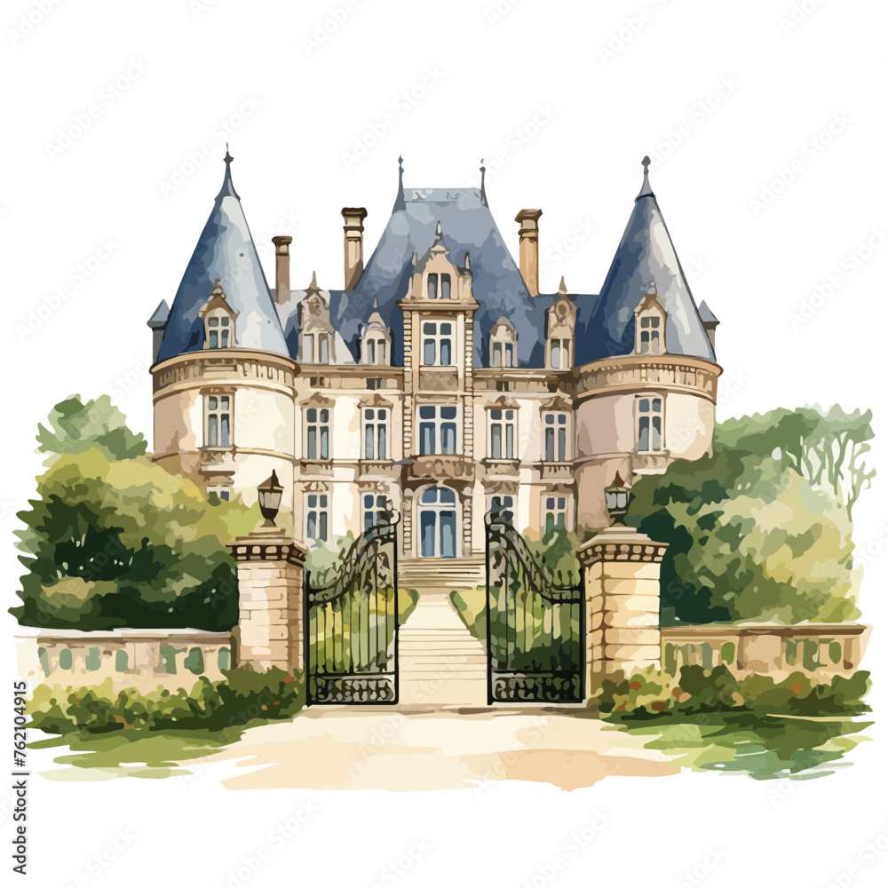 French Chateau Clipart isolated on white background