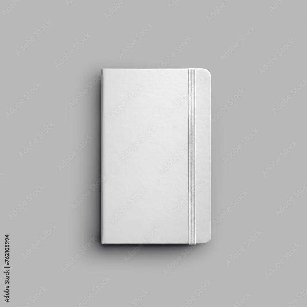 Mockup of white textured notebook with tie, sketchbook presentation, isolated on shadow background. Mockup of white textured notebook with tie, sketchbook presentation, isolated on shadow background.