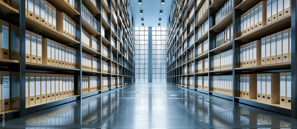Fototapeta premium stack files documents on shelves wall efficient file management system of Integrated concept background
