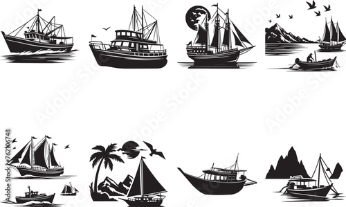 Boat Silhouettes EPS Sea Boat Vector Cool Boat Clipart	
