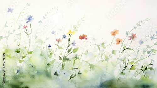Wildflowers on a green background  greeting card in watercolor style