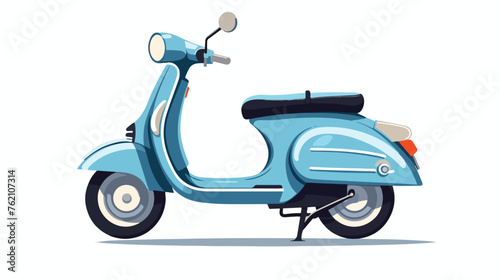 Retro blue motor scooter - moped flat vector 