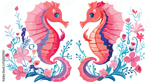 Seahorses in love flat vector isolated on white background