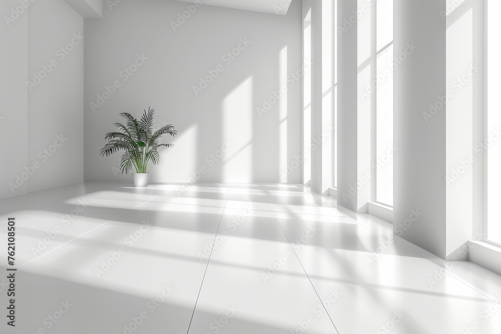 Fototapeta premium A white wall with a tree branch casting a shadow on it