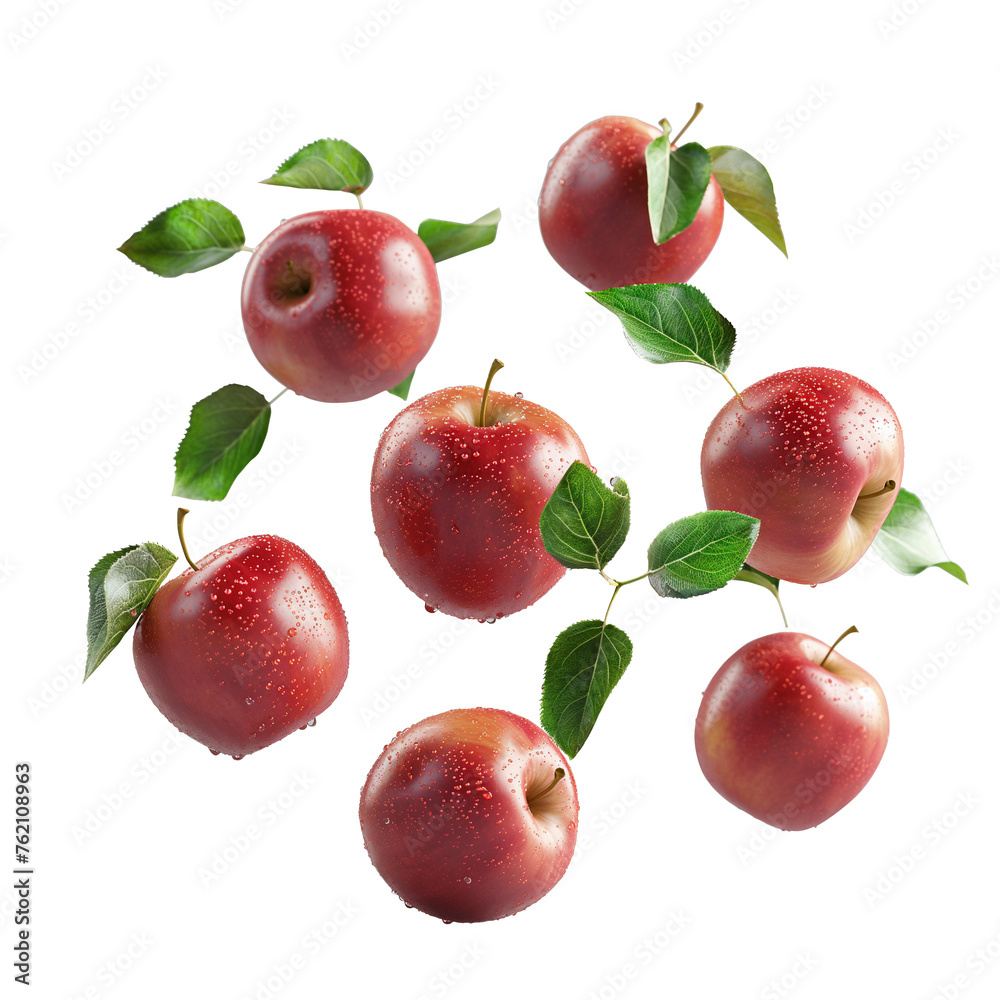 Apples floating isolated on white background, Healthy organic fruit natural ingredients concept, AI generated, PNG transparent Apples floating isolated on white background, Healthy organic fruit natural ingredients concept, AI generated, PNG transparent