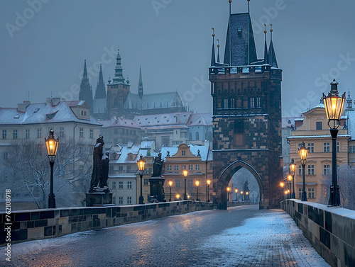 Iconic Charles Bridge in Prague, Czech Republic, showcasing stunning architecture and historic charm at sunset.