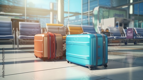 Suitcases in Airport Terminal Waiting Area Air