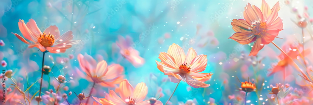 Whimsical watercolor of cosmos flowers against a dreamy pastel background, perfect for adding a touch of magic. Generative AI