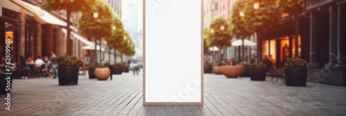 Versatile mockup template of a blank white vertical advertising banner, ideal for showcasing promotions or sales events in retail environments. Generative AI photo