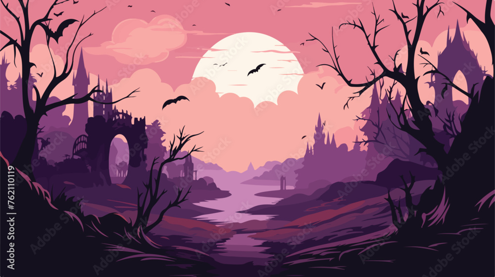 The mystical landscape in the style of Halloween. vector