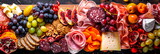 charcuterie board, showcasing an assortment of cured meats, cheeses, fruits, and nuts in vibrant detail. Generative AI