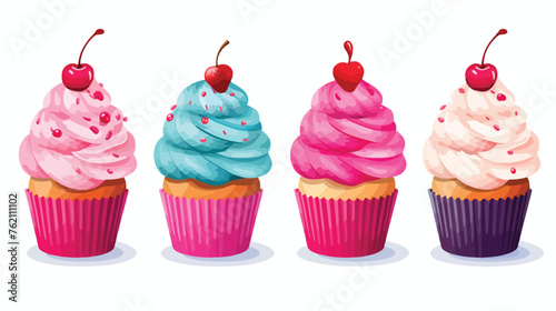 Vector cupcake icons flat vector isolated on white