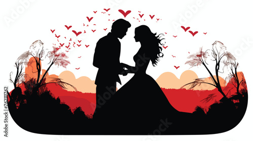 Vector silhouette of lovers on a background 