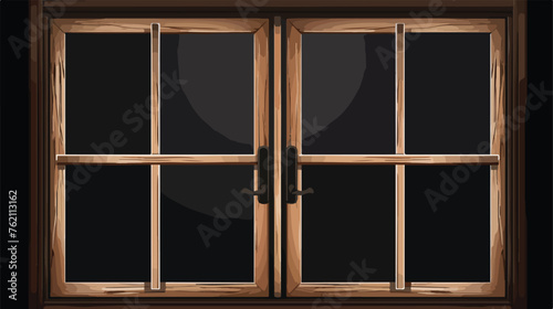Wooden window with black background. flat vector 