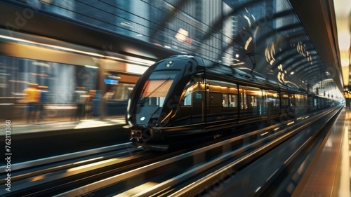 Modern train speeding through a station, capturing the dynamism of urban transportation. © VK Studio