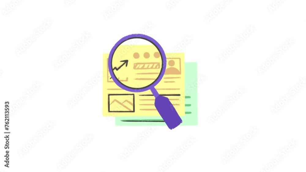 Online Store data display, sales increase as traffic increases, SEO customer data, examined with a magnifying glass, E-commerce Motion Graphics, 2D Green Screen Animation, Hand Drawn Illustration. Online Store data display, sales increase as traffic increases, SEO customer data, examined with a magnifying glass, E-commerce Motion Graphics, 2D Green Screen Animation, Hand Drawn Illustration.