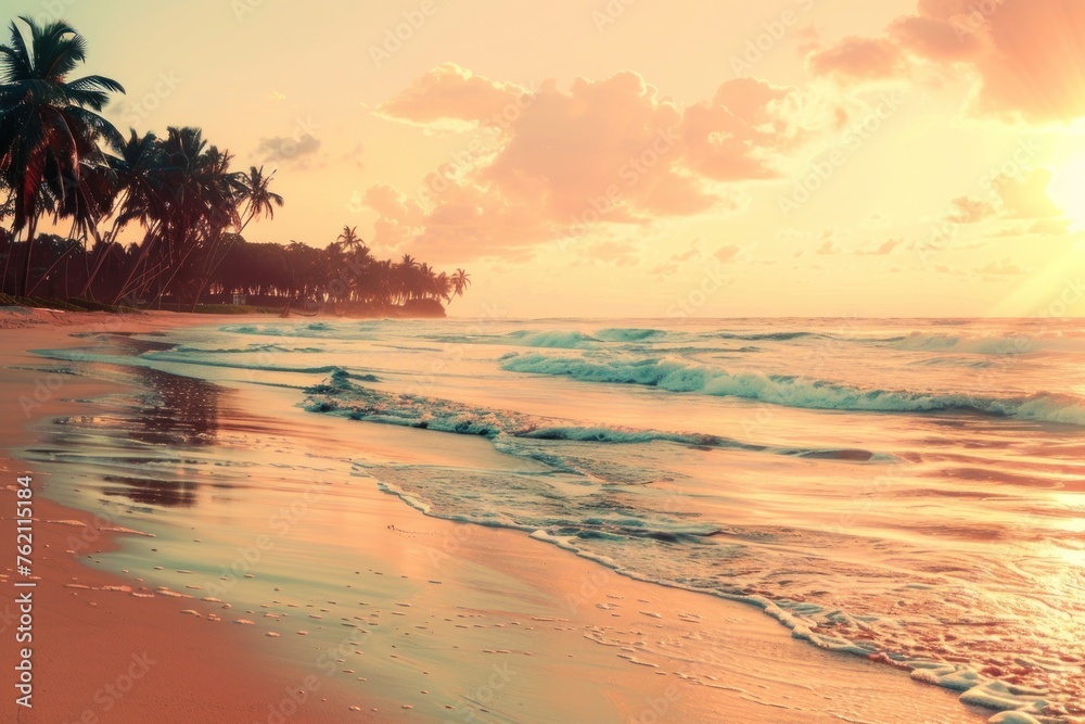 Golden Sunset Splendor on a Serene Tropical Beachfront Generative AI