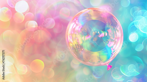 Iridescent ballon bubble on pastel background with gradient © Alexander