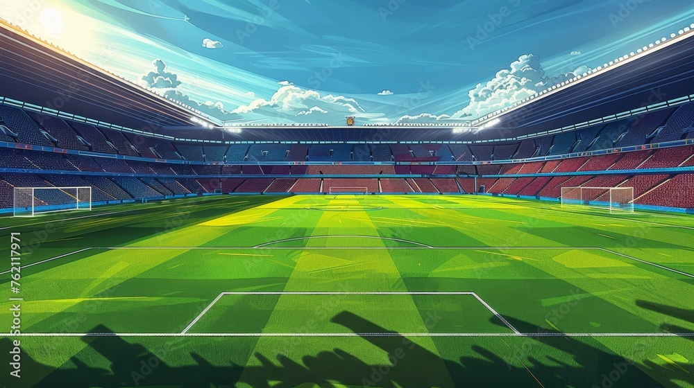 Obraz premium Soccer Stadium with green field football competition