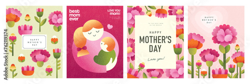 Set of Mother's day greeting cards with beautiful blossom flowers. © littleWhale