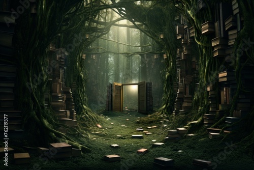 Captivating Open magic book forest. Old art. Generate Ai
