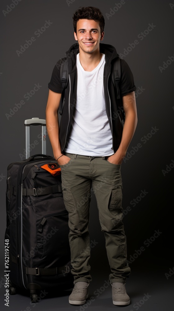 Man Standing Next to Black Suitcase Man Standing Next to Black Suitcase