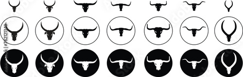 Set of Bull and Cow head icons in Fill styles. Beef, milk, lactose symbols Suitable for many purposes. Elegance drawing art buffalo cow ox bull head designs inspiration on transparent background.