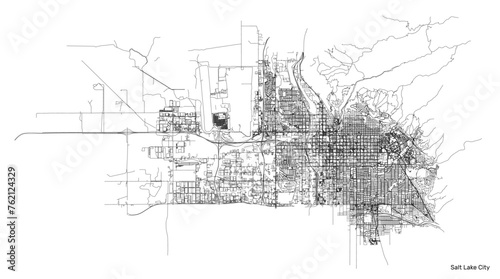 Salt Lake City city map with roads and streets, United States. Vector outline illustration.