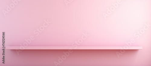 A peach rectangle contrasts against a magenta horizon, with a violet sky above. Tints and shades of pink fill an empty shelf on the pink wall photo