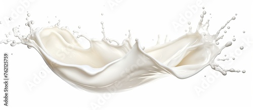A delicate splash of milk on a pristine white background, resembling a bridal accessory or a piece of macro photography art. A subtle gesture of elegance and simplicity