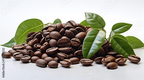 coffee grains and leaves vector white background 