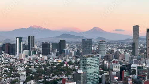 Drone shot of Iztaccíhuatl and Popocatépetl volcanoes in mexico photo