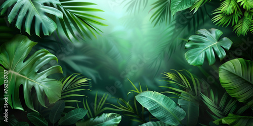 A tropical rainforest background with lush green leaves  perfect for summer events  copy space