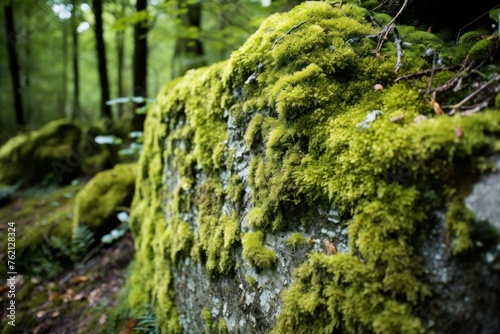 Mysterious Overgrown lichen stone plant. Surface natural. Generate Ai