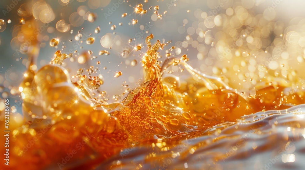 Dynamic amber liquid splash with light effects