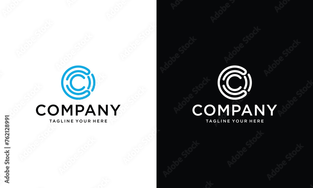 Monogram illusion letter C logo hipster, design element on a black and white background.