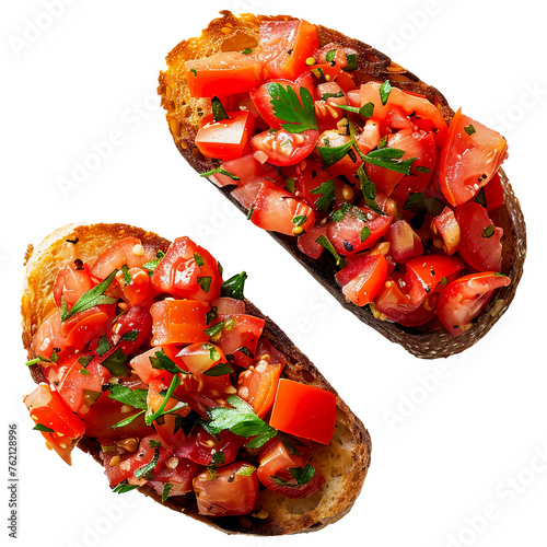 Delicious Bruschetta, Toasted Bread Topped with Fresh Tomatoes, Garlic, Basil, and Olive Oil, a Classic Italian Appetizer