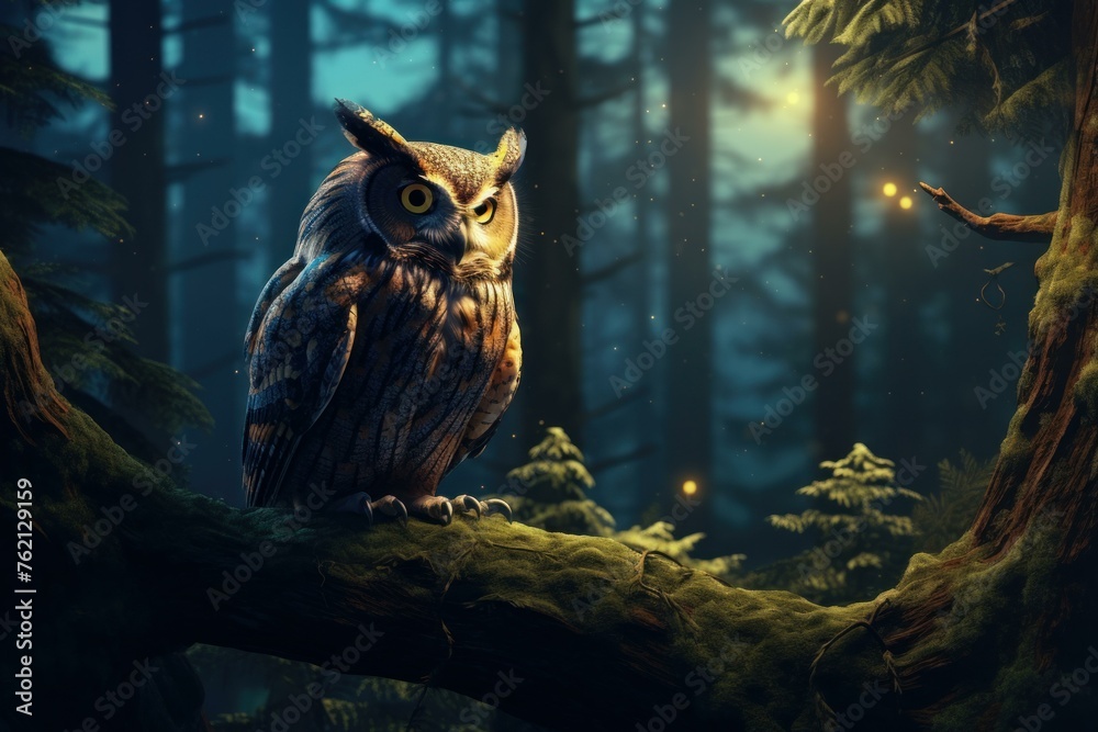 Detailed Owl forest bird art. Autumn wing. Generate Ai Detailed Owl forest bird art. Autumn wing. Generate Ai