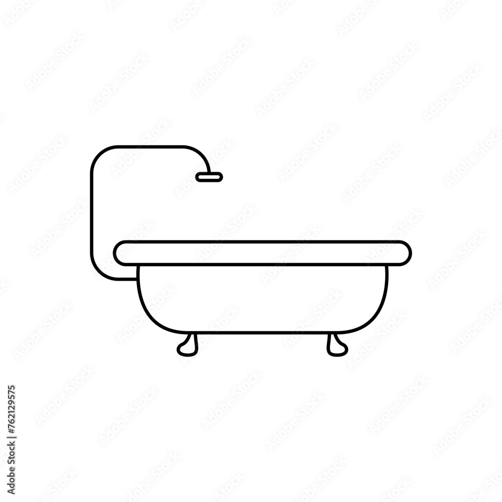 Bath icon vector linear style. Outline shower logo vector. Concept of bathing and washing icon. Ceramic bathtub in a simple style. Concept for applications bath symbol for web design. Bath icon vector linear style. Outline shower logo vector. Concept of bathing and washing icon. Ceramic bathtub in a simple style. Concept for applications bath symbol for web design.